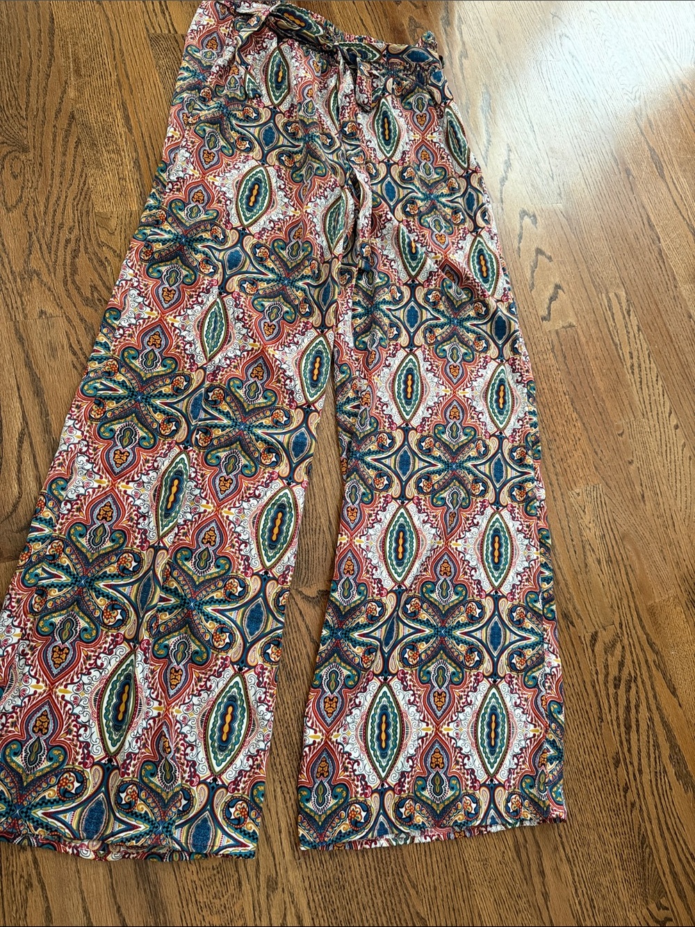 Ali & Kris paisley Printed Wide-Leg Women's Pants with tie belt Sz large